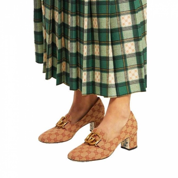 New Gucci GG monogram canvas marmont double G mid-heel pump - Picture 2 of 9